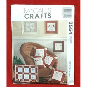 Mccalls Pattern 3554 Redwork Crafts country home quilt pillow heart angel  Uncut